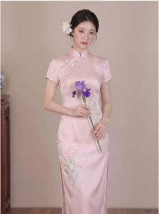 Elegant Embroidery Cheongsam Pink Everyday Wedding Wear