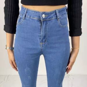 1K Celana Panjang Stretch Ripped Jeans High Waist Wanita Model Lurus P558 Long Pants Straight Loose Jeans Women Jins HW Ngaret Fashion Street
