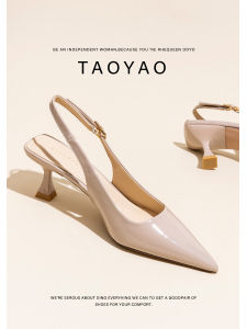 รองเท้าแตะส้นสูงแบบสวมหัวสำหรับผู้หญิง สไตล์เกาหลี ทรงหัวแหลม สายรัดนิ้วบาง รองเท้าทำงานฤดูร้อน ส้นสูงปานกลาง ส้นสูง รองเท้าแตะส้นแบน