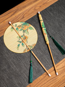 Retro Bamboo Woven Waist Fan Handmade Printed Bamboo Thread Convenient Hanging round Foldable Craft Fan for Daily Use