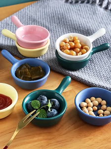 2pcs Mini Ceramic Sauce Dish with Handle Mini Appetizer Party Favor Plate Ketchup Side Dish Kitchen Dipping Bowl