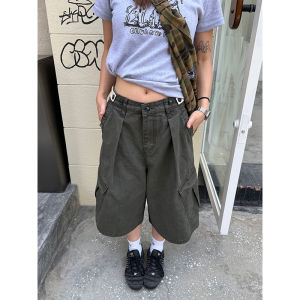 Washed Vintage Workwear Seven-Foot Pants Mens Adjustable Multi-Pocket Original Shorts Casual Cotton Street Style Shorts
