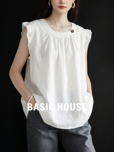 Basic House | Slim and Stylish 100% Linen Cap-sleeve Blouse