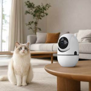 Teekland Pet CCTV Camera Indoor 360 Degrees Pan and Tilt IR Night Vision Smart Motion Detection Two Way Audio Camera Connect to Cellphone Cat Supplies Cat Toy Training