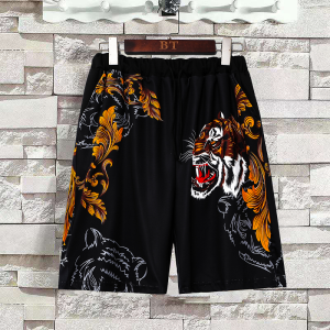 Summer Casual Animal Print Beach Shorts Mens 5-Point Pants Straight Leg Elastic Waist Quick Dry Youthful Vitality Style