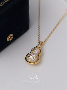 Double-Sided Wearing Silver Plated Gold New Chinese Style Necklace Full of Diamonds Gourd Design Fashionable Versatile Luxury Sensation