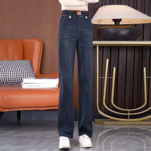 กางเกงยีนส์ทรงตรงผู้หญิงเอวสูงทรงหลวมฤดูหนาว กางเกงขายาวทรงหลวมสำหรับคุณแม่ กางเกงยีนส์ทรงตรงทรงสลิมฟอกน้ำมัน