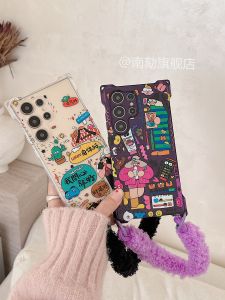 Unique Luxury Purple S25 Edge Phone Case Womens Style with Plush Lanyard Four Corner Openings Can Hang Rope Protective Cover