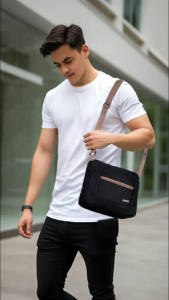 Tas slingbag selempang cowok kekinian distrto casual trendy kekinian hitam dewasa