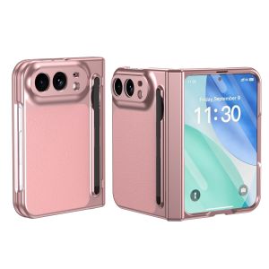 Ốp Điện Thoại Da Mạ Cao Cấp Cho iPhone Duo 18 Kèm Miếng Dán Màn Hình Bảo Vệ Bản Lề Chống Sốc Có Khe Cắm Bút Chống Xước