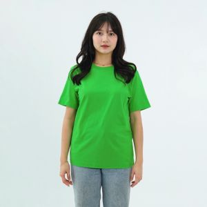 Kaos Polos Wanita Oneck Lengan Pendek Bahan Katun Combed 30s Warna Hijau Fuji