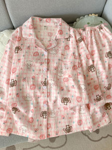 Cute Dessert Rabbit Cotton Pajamas Womens Cartoon Sweet Home Clothes Set Long Sleeve Long Pants Student Indoor Outfit
