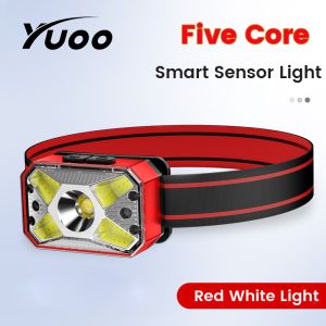 Yuoo LED Headlamp COB Red Light Super Bright Inductive Flashlight USB Rechargeable Head Torch Fishing Cycling Headlight