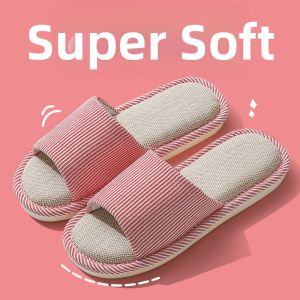 BAIMUQINGCHEN | Breathable Sweat Absorbing Womens Indoor Slipper Linen Fabric Thick Sole