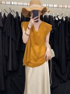 YUFUQING | French Yellow Chiffon Short Sleeve Womens Summer Fashion Design Sense Miniature Shirt Age Reduction Elegant Top