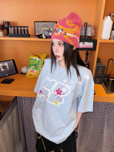 Hipa Single Item Store Dhr Graffiti Four Leaf Clover Short Sleeve T-Shirt Men Summer New American Loose round Neck Couple Top