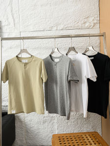 Comfortable Pure Cotton Short Sleeve T-Shirt Henry Collar Mens Summer Solid Color Versatile Breathable Youthful Style T-Shirt
