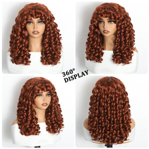 Curly Wig for Women Ombre Blonde Long Curly Wave Wigs with Bangs Synthetic Wig Natural Cosplay Party Heat Resistant Hair