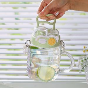 High Appearance Large Capacity Glass Water Bottle for Girls With Straw