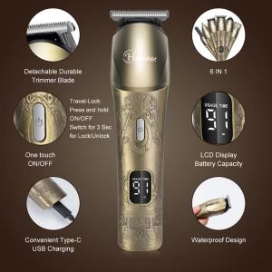 Máy Cắt Tóc Chuyên Nghiệp 6 Trong 1 Hatteker Dành Cho Nam Không Dây IPX7 Có Thể Giặt Được Máy Cạo Râu Điện Với 6 Cài Đặt Độ Dài Lưỡi Dao Bằng Thép Không Gỉ