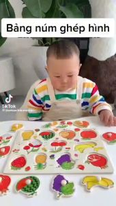 [Rẻ vô địch] Bảng Núm Gỗ Xếp Hình Nhiều Chủ Đề Cho Bé