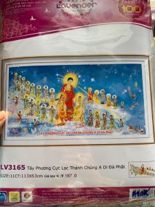 [ MỚI]Tranh thêu chữ thập Tây phương cực lạc thánh chúng a di đà Phật Lv3165 Kt 113x63cm[ TRANH HÀ ĐOÀN]