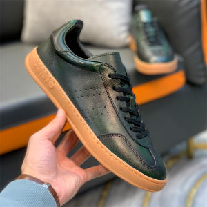 Handmade Genuine Leather Mens Casual Shoes Breathable Retro Board Shoes Durable Pigskin Lining Flat Rubber Sole Brown Leather Shoes