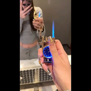 High-end Metal Watch Lighter Electronic Press Lighter With Clock BLDH