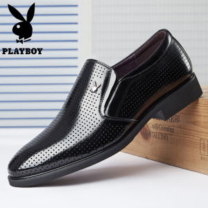 Playboy Mens Leather Shoes Genuine Leather Business Formal Black Brown Slip-On Casual Dad Shoes Large Size Winter Boat Shoes