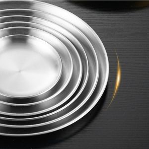 4pcs stainless steel silver plates Korean style grilled meat plates household circular trays bone plates cake plates