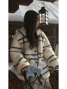 Red Celebrity Lamb Fur Jacket Womens Autumn Winter New Style Popular Cotton Coat Hooded Cotton Clothes G Style Commute