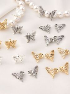 Một Đôi Phụ Kiện Trang Trí Màu Bạc Vòng Tay Ngọc Trai Tự Làm Thủ Công Hạt Ngăn Cách Bướm Tách Rời Zircon Trắng Nạm Vàng 14K