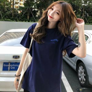 QIANSHUIYIYUN | Stylish Short Sleeve Navy Top