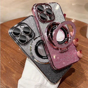 ELAXIS Wireless Charge Ring Soft TPU Stand Casing Cover for iPhone 15 14 13 12 11 7 8 6 6S Plus XR Xs X SE Pro Max mini Luxury Gradual Glitter Back Casing Cover EG007
