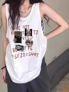 Pure Cotton Sleeveless Tank Top Womens Loose Hanging Neck Shirt Summer Outerwear Comfortable Lazy Style Printed Asymmetric Commute Style