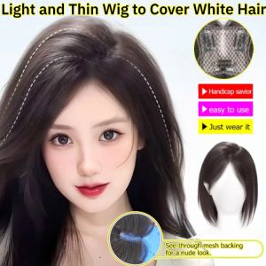Korean Style Light And Thin Wig To Cover White Hair Synthetic Topper Hairpiece False Bang Clip-In Lightweight Breathable