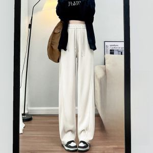 LANGPIN | Slim Fit Wide Leg Banana Pants Womens Spring Autumn Thin Loose Casual High Waist Versatile Knitted Straight Floor Length Pants