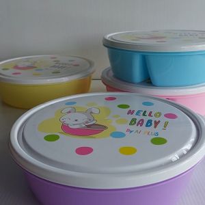 กล่องเบนโตะทรงกลม3ช่อง กล่องข้าวกลางวัน3ช่อง กล่องพลาสติกเอนกประสงค์เข้าไมโครเวฟได้