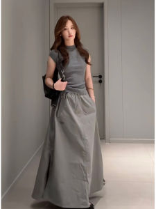 YUEZHONGWEI | Gray Short Sleeve Slim Fit Short T-Shirt Women Summer New Style Pure Desire Half High Collar Commute Style Korean Version Top