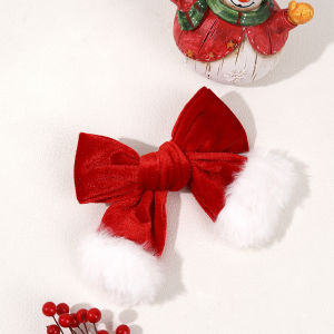 Red Velvet Christmas Bow Hair Clips With White Furry Accents Holiday Hair Decor New Year Party Hair Accessories For Kids Girls