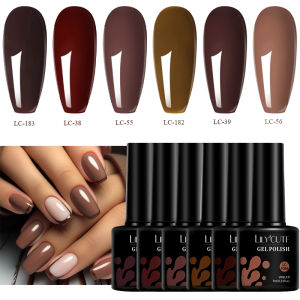 LILYCUTE 6Pcs/Set 7ML Brown Gel Nail Polish Winter Coffee Semi Permanent Soak Off UV Gel Design Nail Art Manicure Kit Varnish