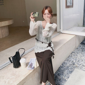 Caramel Knitted Dress Set Womens Fashion Autumn New Loose Fit Long Sleeve Casual Style Two-Piece Suit Layering Ensemble