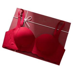 Red Underwear Set Womens 2026 Horse Year Lucky Year Seamless Gathered Wedding Gift Bra Box New Model Miiow Cat Person Brand