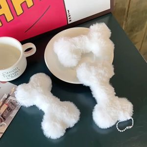 Dreamo Cute Puppy Bone Keychain Fluffy Bone-shaped Pendant Plush Toy Fun and Creative Key Chain for Backpacks Handbags Decorative Accessory 小狗骨头挂件包包挂饰