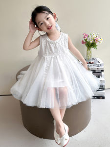 Princess Style Sleeveless Fish Tail Skirt Dress for Girls Summer Season Cotton Blend Fabric Mesh Vest Dress mid Length Skirt