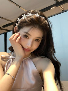 Elegant French Style Pearl Hairband with Butterfly Knot in Cream White for Girls Sweet Forest System Super Fairy Tale Feeling