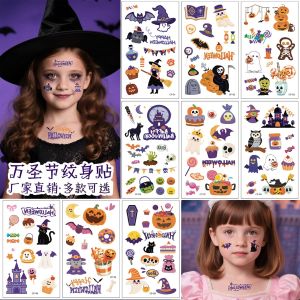 Miếng Dán Trang Trí Mặt Halloween Không Độc Hại Có Thể Rửa Được Cho Trẻ Em Miếng Dán Hình Mặt Gourd Sáng Bóng Cho Bé Trai Và Bé Gái