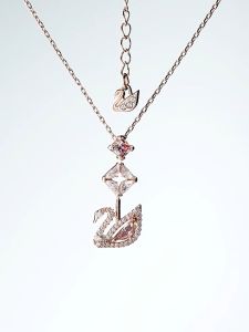 💖Swarovski💖Dazzling Swan Pink Gemstone Pendant Y-shaped Necklace S925 Sterling Silver Womens Fashion Necklace Hypoallergenic Non-allergenic Valentines Day Gift Birthday Gift for Girlfriend Bestie