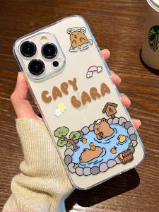 เคสโทรศัพท์ซิลิโคนใสลายการ์ตูนสำหรับผู้หญิง ลายการ์ตูนเคปิบารา ฤดูใบไม้ร่วง/ฤดูหนาว ดีไซน์สร้างสรรค์ สำหรับ iPhone 17/16/15/14/13/12/11/XS