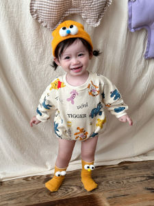 Fadobaby Baby Romper Suit Korean Style Cartoon Long Sleeve Girls Outfit Fleece Lined Crawler Clothes Cotton Polyester Blend